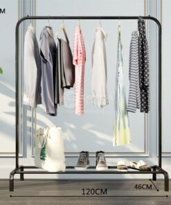4 en1 Support à vêtements, chaussures en métal avec étagère de rangement charge > 48kg