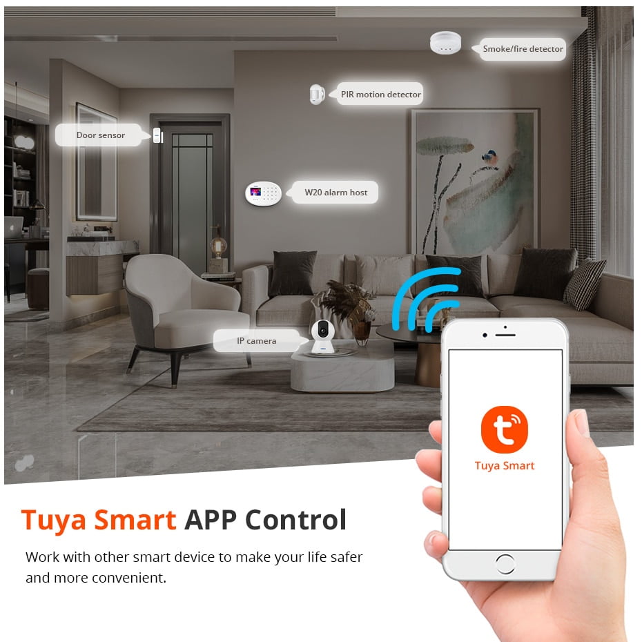 KERUI système d’alarme de sécurité Tuya Smart WIFI GSM, détecteur de mouvement et de fumée