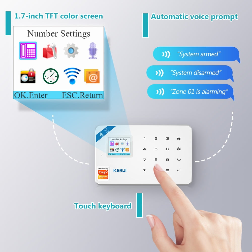 KERUI système d’alarme de sécurité Tuya Smart WIFI GSM, détecteur de mouvement et de fumée KERUI système d’alarme de sécurité Tuya Smart WIFI GSM, détecteur de mouvement et de fumée