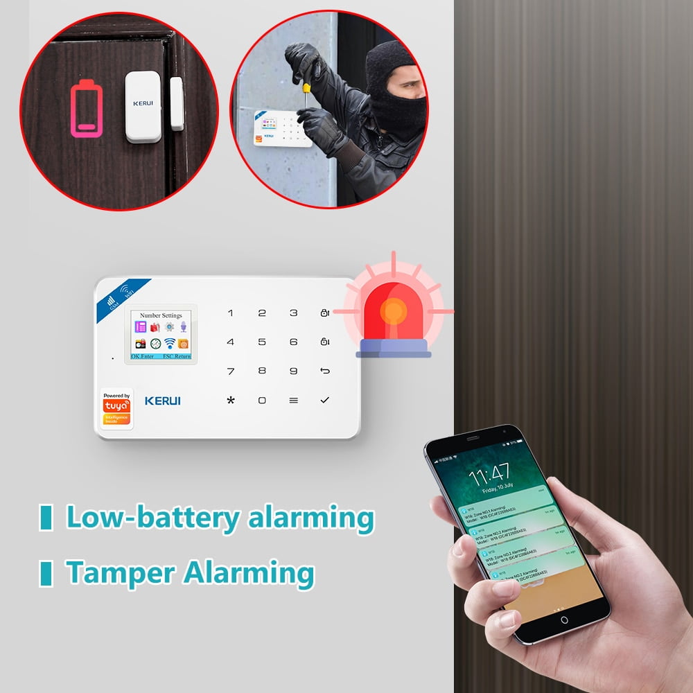 KERUI système d’alarme de sécurité Tuya Smart WIFI GSM, détecteur de mouvement et de fumée