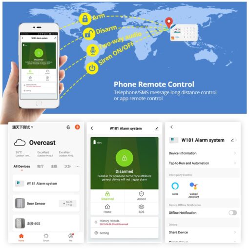 KERUI système d’alarme de sécurité Tuya Smart WIFI GSM, détecteur de mouvement et de fumée