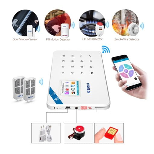 KERUI système d’alarme de sécurité Tuya Smart WIFI GSM, détecteur de mouvement et de fumée