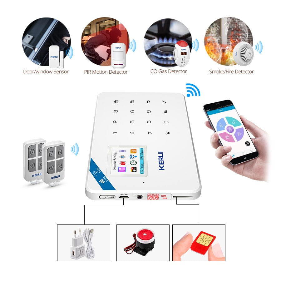 KERUI système d’alarme de sécurité Tuya Smart WIFI GSM, détecteur de mouvement et de fumée KERUI système d’alarme de sécurité Tuya Smart WIFI GSM, détecteur de mouvement et de fumée