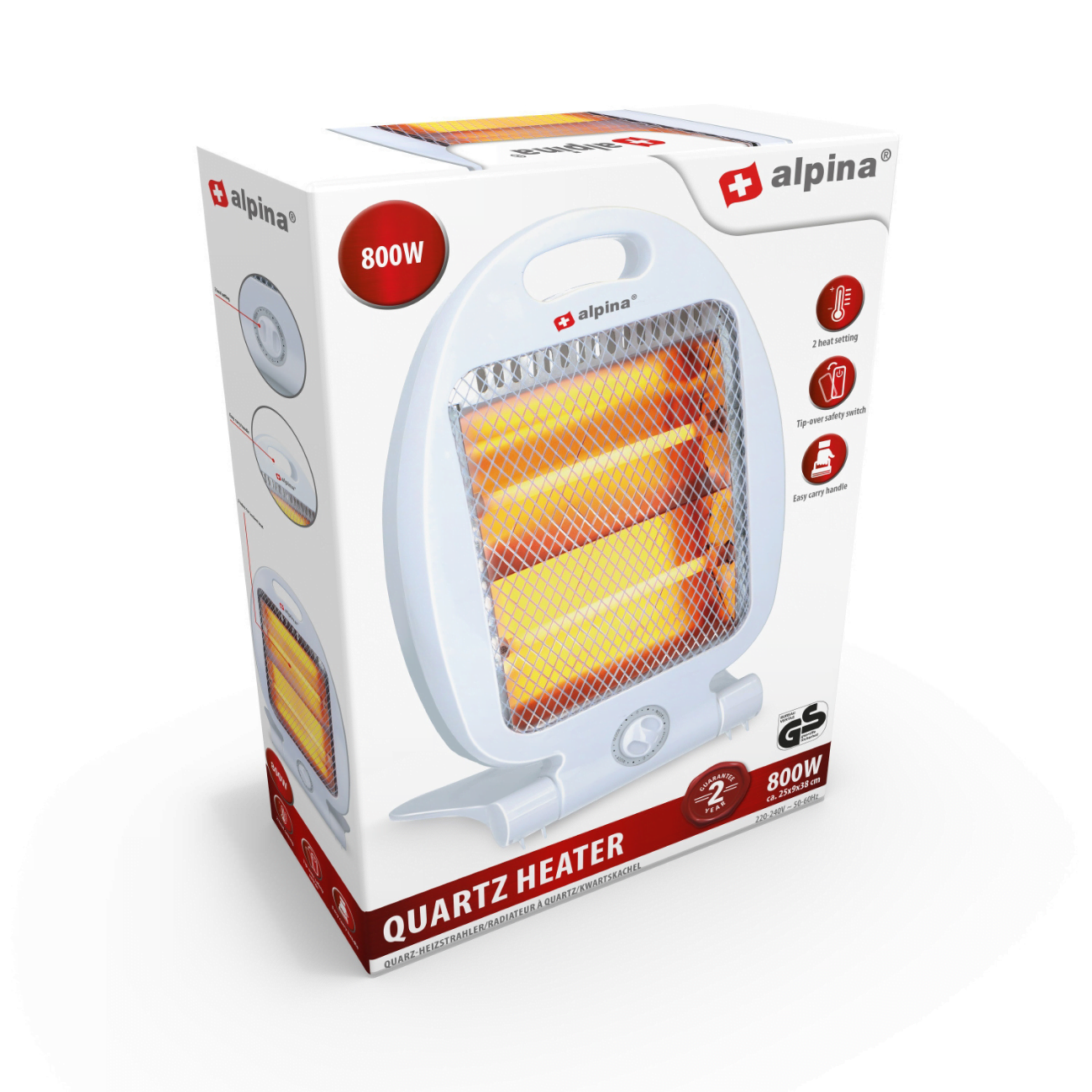 Chauffage électrique Portable Quartz Tube à deux vitesses Décharge de puissance, Économie d’énergie 800W