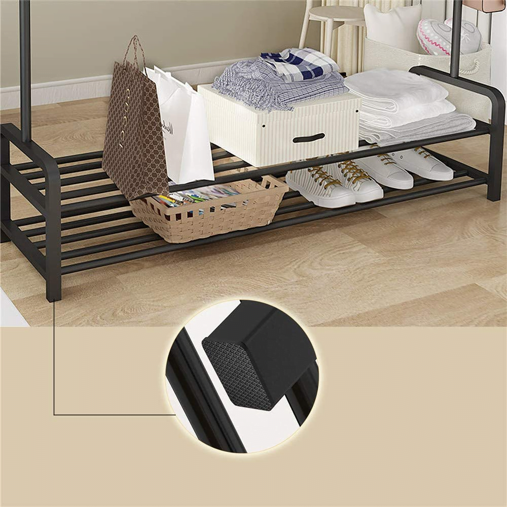 4 en1 Support à vêtements, chaussures en métal avec étagère de rangement, 6 crochets charge > 48kg