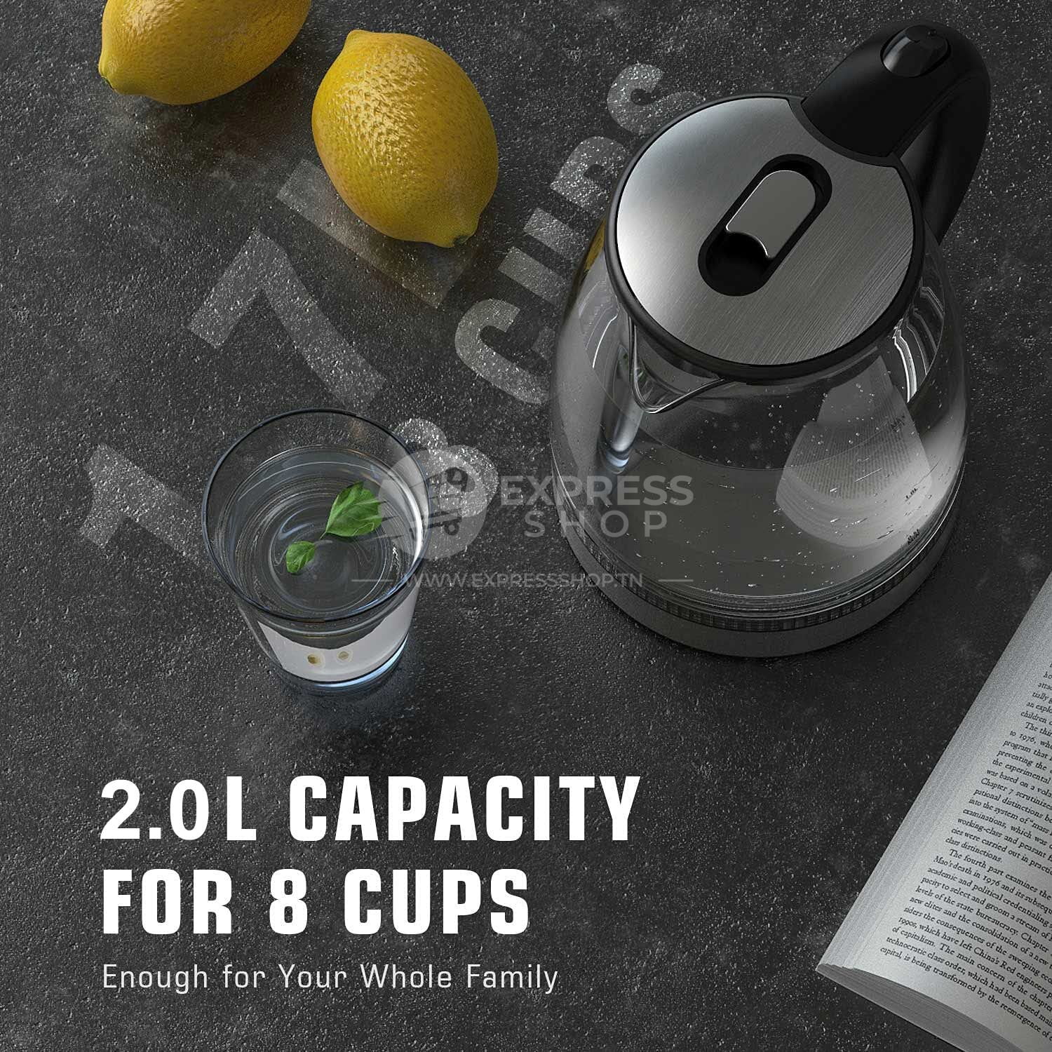 Bouilloire électrique 1500W 2L arrêt automatique Protection contre l'ébouillante avec filtre en acier inoxydable