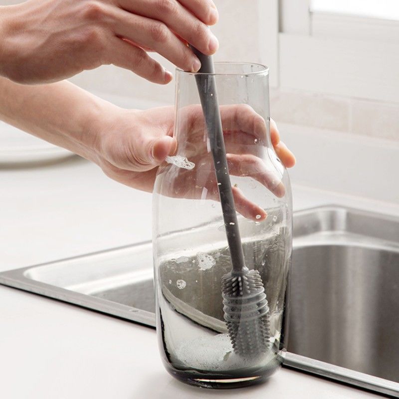 Brosse de nettoyage de tasse en Silicone, nettoyeur de verre, outil de nettoyage de cuisine, manche Long, bouteille de verre de vin, brosse de nettoyage de tasse en verre