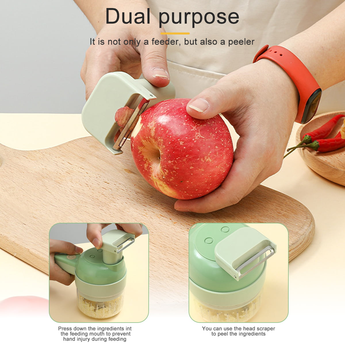 Ensemble de coupe-légumes électrique portable 4 en 1 sans fil avec brosse pour ail, poivre, piment, oignon, céleri, gingembre, viande, légumes et découpe-légumes