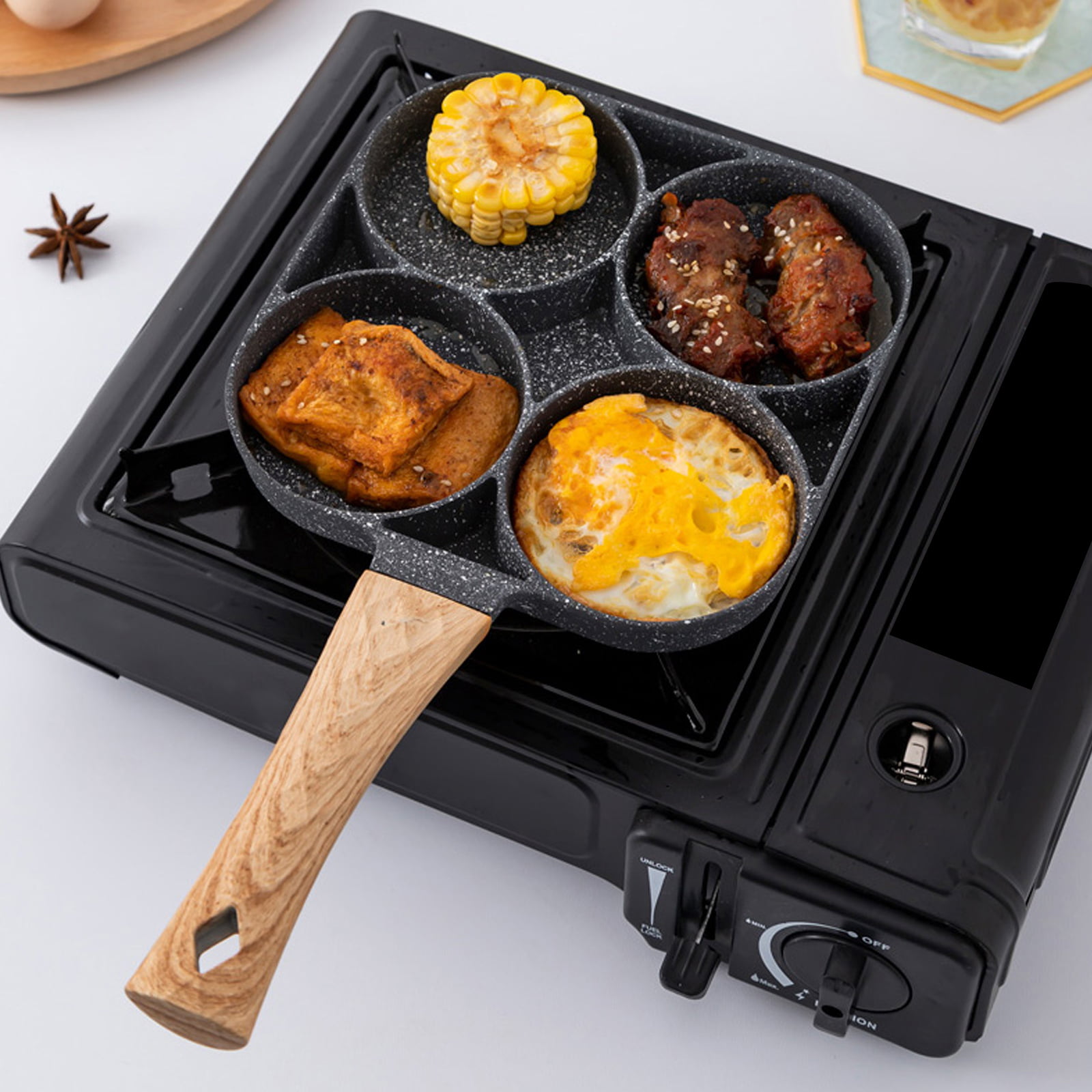 Poêle à Frire Anti-adhésive d’Omelette et de Pancake, Poêles d’Œufs, Petit-déjeuner, Ustensile de Cuisine, 4 Trous