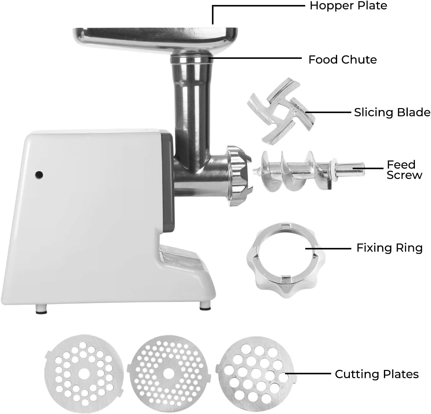 Hachoir à viande 1000 watts avec 3 disques de coupe en acier inoxydable
