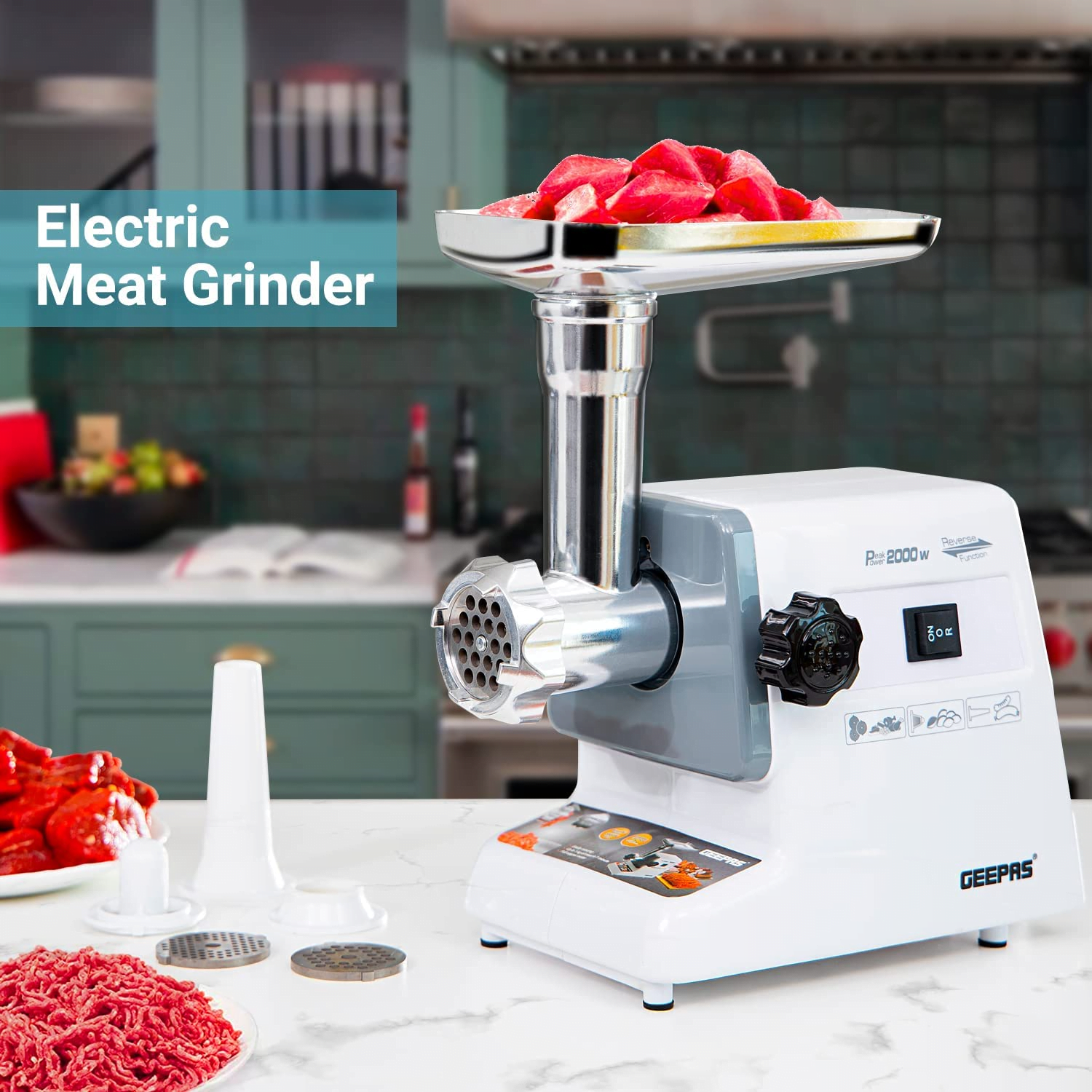 Hachoir à viande 1000 watts avec 3 disques de coupe en acier inoxydable