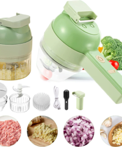 Ensemble de coupe-légumes électrique moteur puissant portable 4 en 1 sans fil avec brosse pour viande, ail, poivre, piment, oignon, céleri
