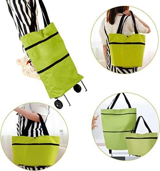 2 en 1 Sac et chariot de courses pliable en tissu Oxford avec roulettes multifonctionnel et de grande capacité