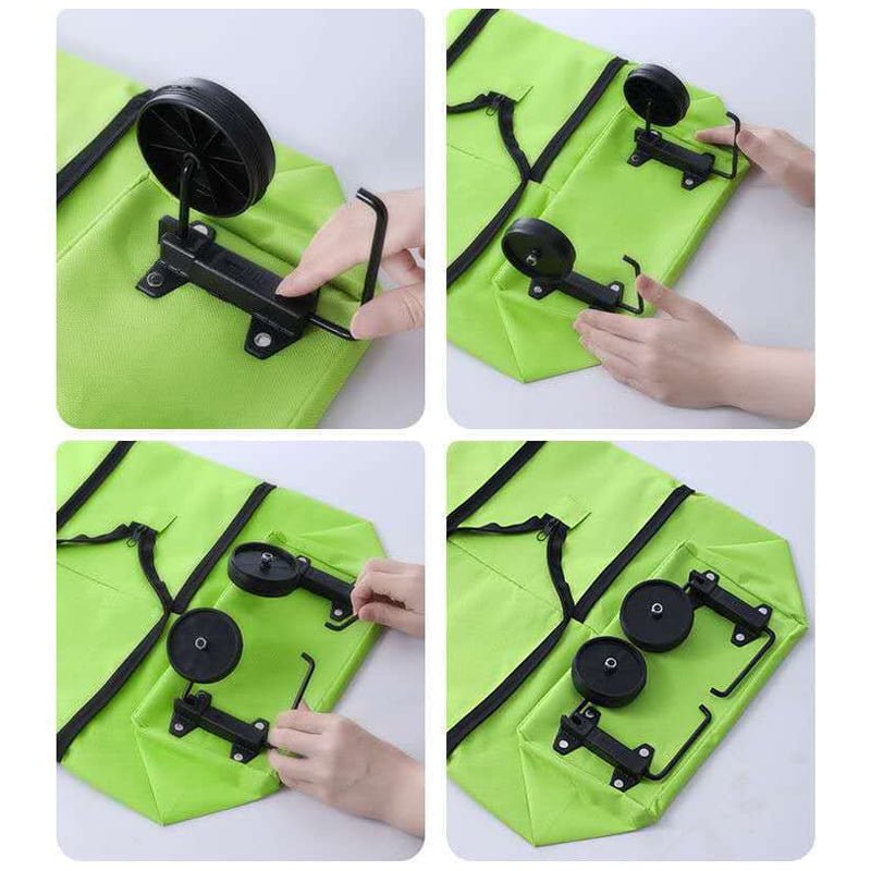2 en 1 Sac et chariot de courses pliable en tissu Oxford avec roulettes multifonctionnel et de grande capacité