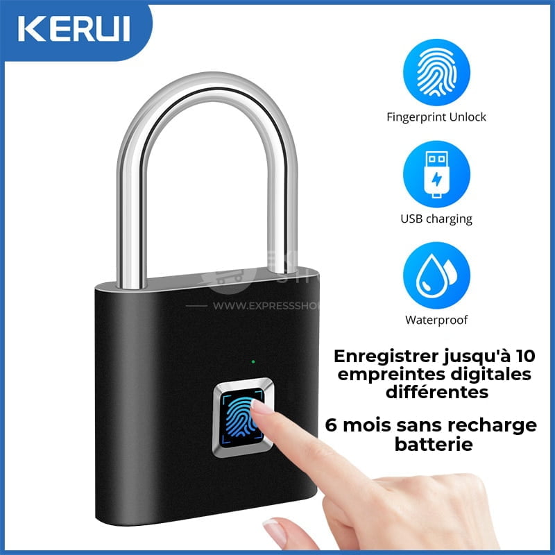 KERUI – Cadenas dempreinte digitale intelligente et multifonction avec chargement USB sans clé étanche et antivol