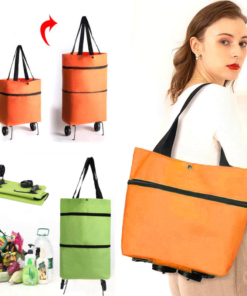 2 en 1 Sac et chariot de courses pliable en tissu Oxford avec roulettes multifonctionnel et de grande capacité