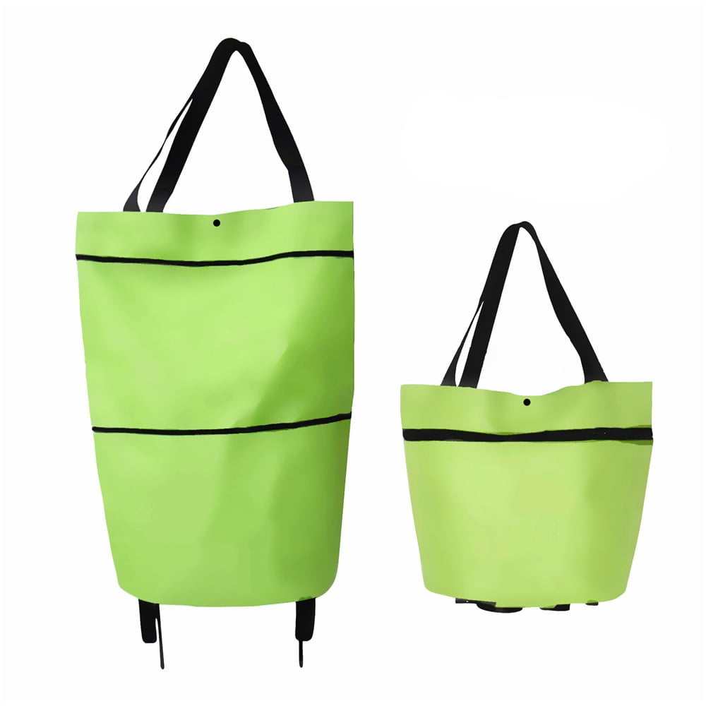 2 en 1 Sac de courses pliable avec roulettes, sac d’épicerie réutilisable, sac de légumes, organisateur de nourriture