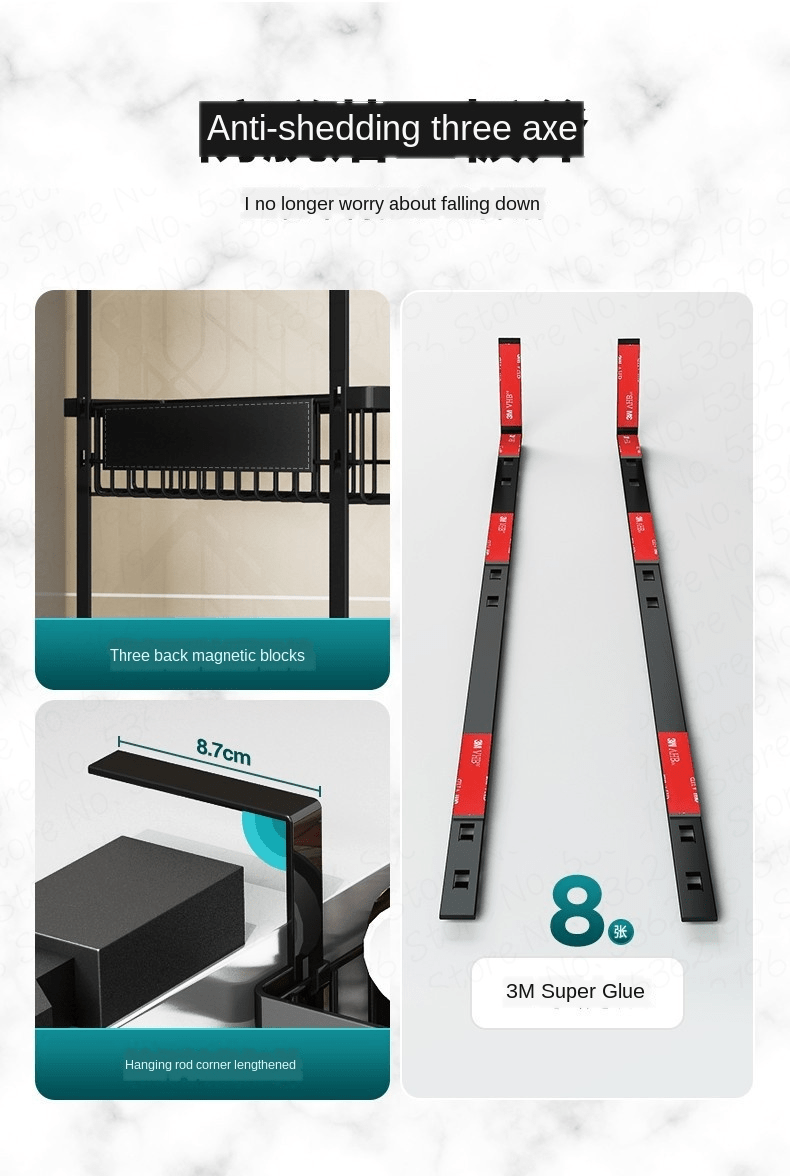 Étagère de rangement en acier inoxydable avec adhesive à 3 niveaux multifonctionnel avec Kit de crochet