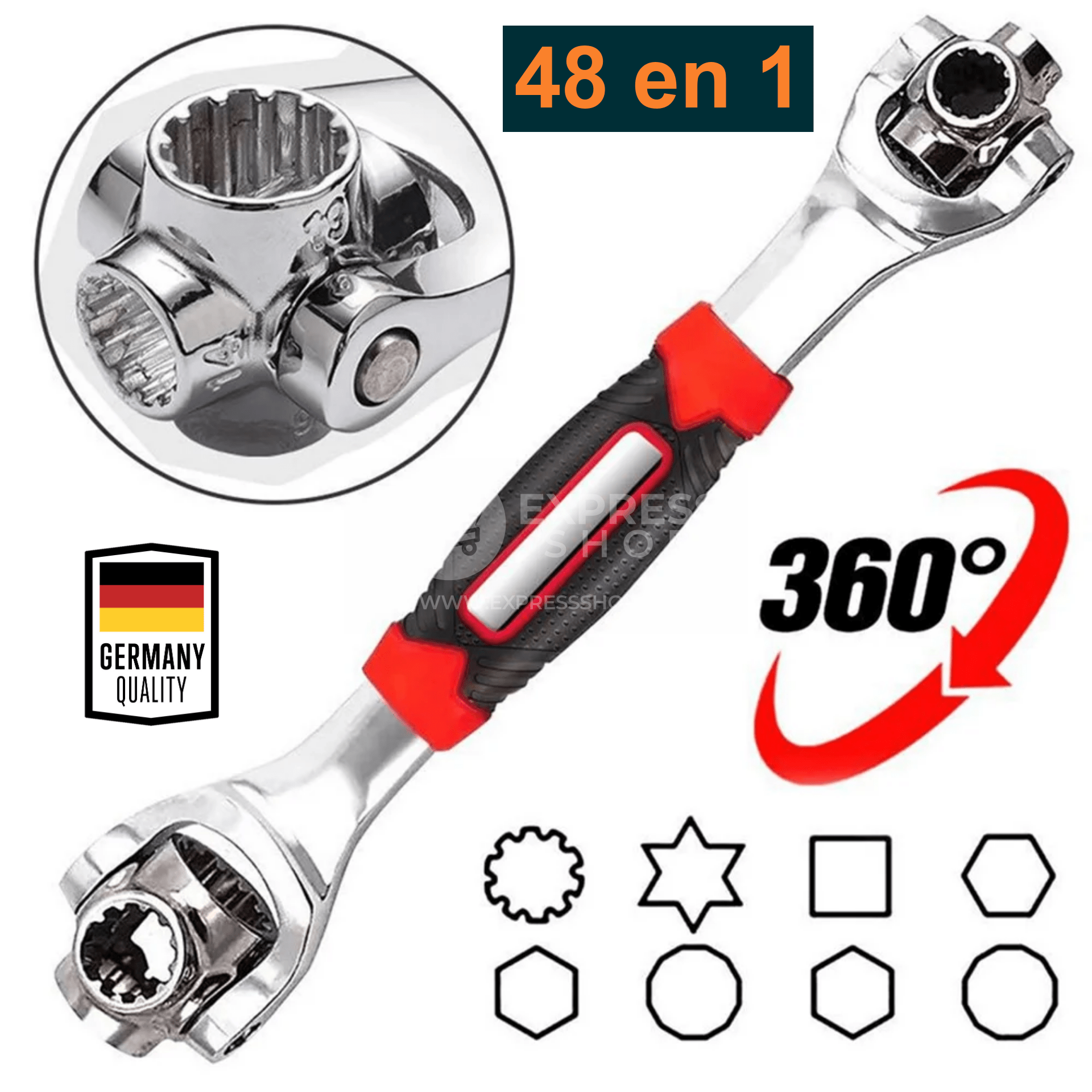 Clé à douille universelle multifonction pour réparation de voiture et maison 48 en 1 avec tête rotative à 360 degrés