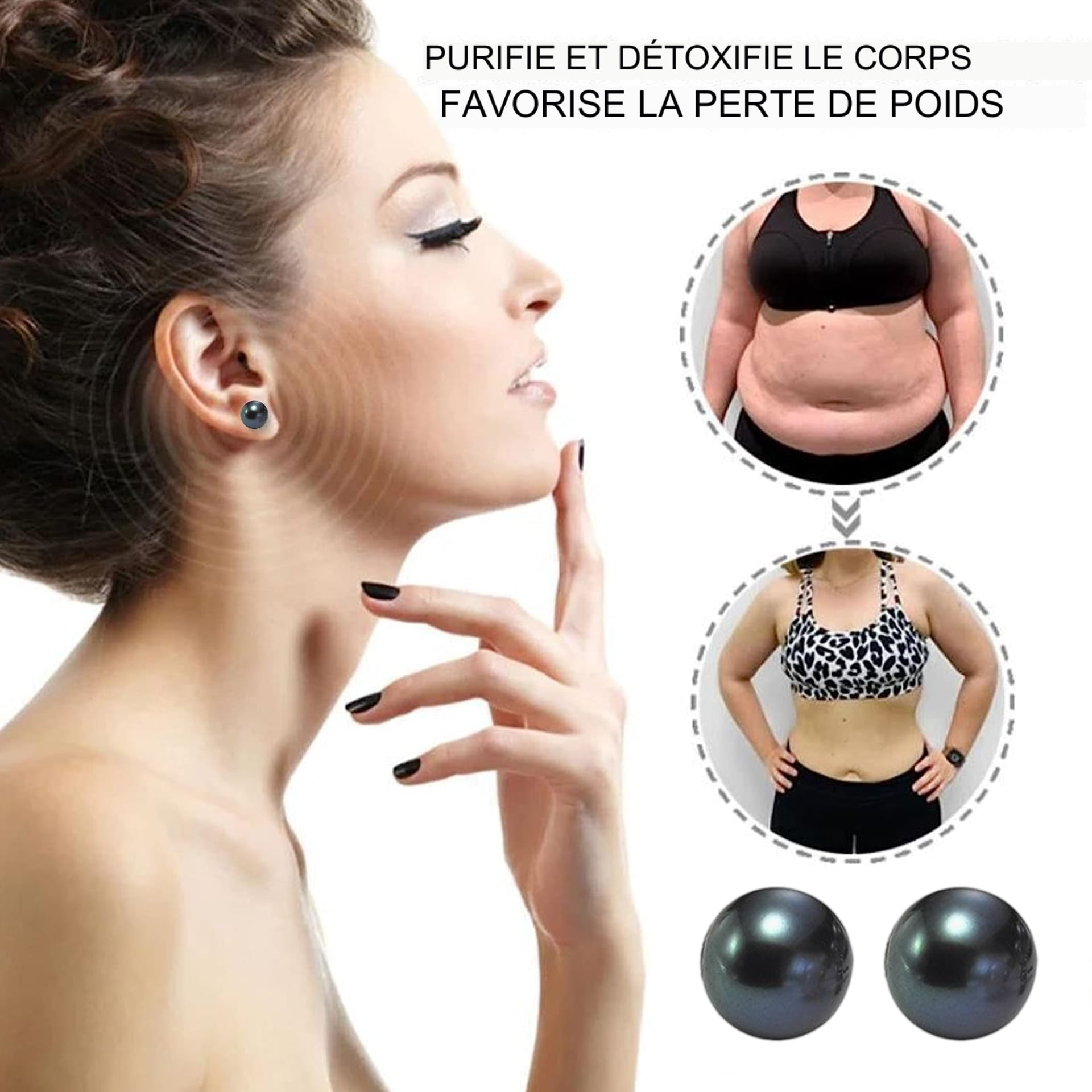 Boucles d’Oreilles Bio-magnétique certifié naturelle par l’acupression, l’auriculothérapie pour perte de poids, anti douleurs Boucles d’Oreilles Bio-magnétique certifié naturelle par l’acupression, l’auriculothérapie pour perte de poids, anti douleurs