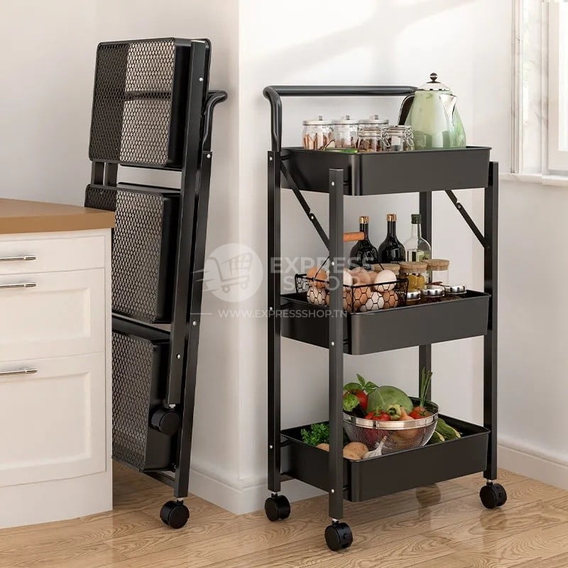 Étagère de cuisine pliable, Installation gratuite, multicouche amovible, produits pour bébé, cosmétiques, chariot