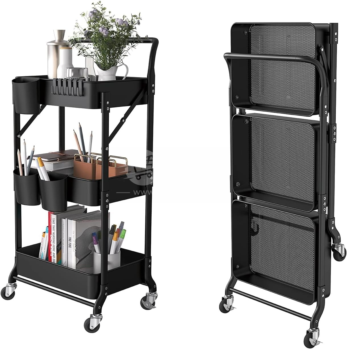 Étagère de rangement pliable multicouche à trois niveaux amovible avec poignées