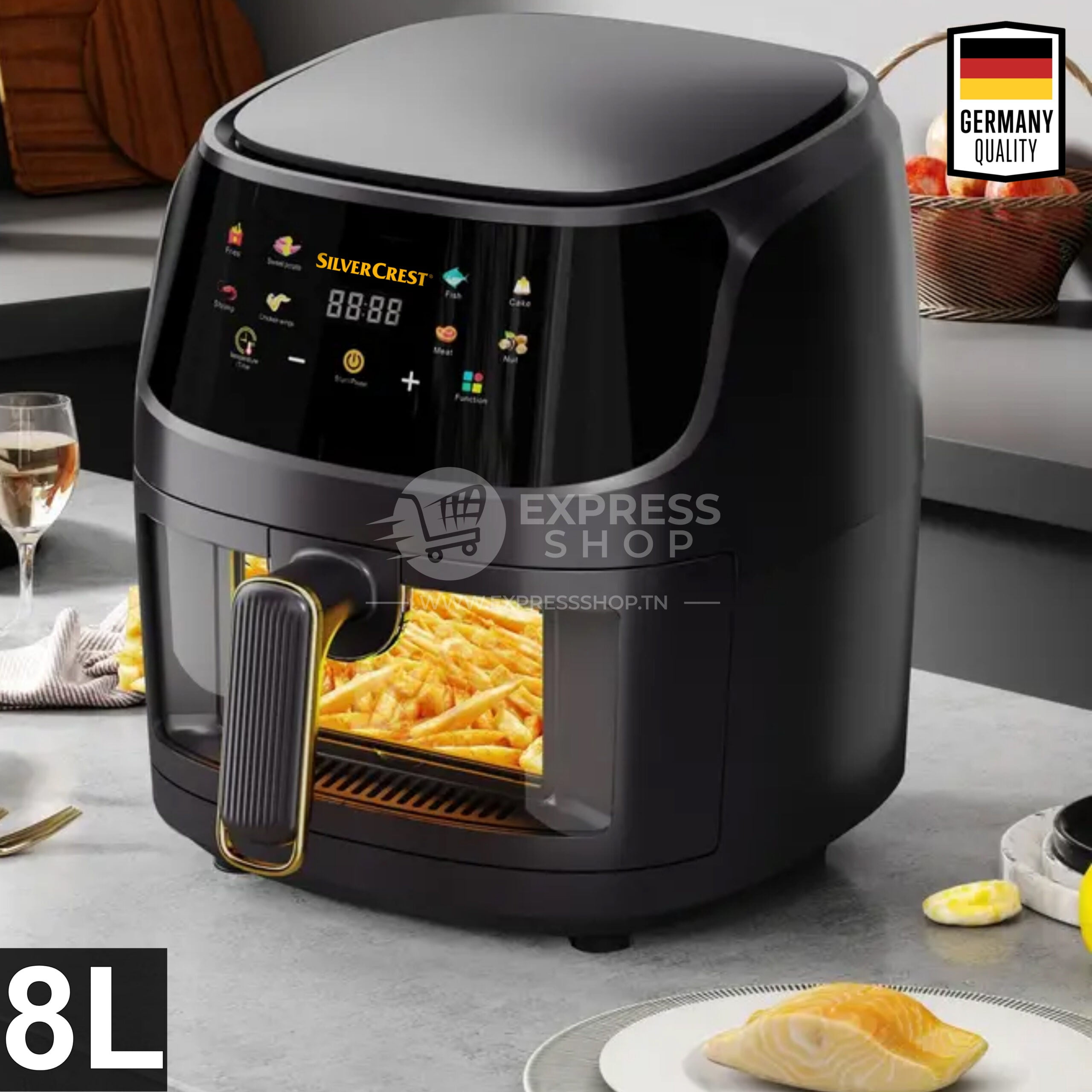 8en1 Air Fryer SILVERCREST Digitale intelligente, grande capacité 8L, 2400 W (German Quality)