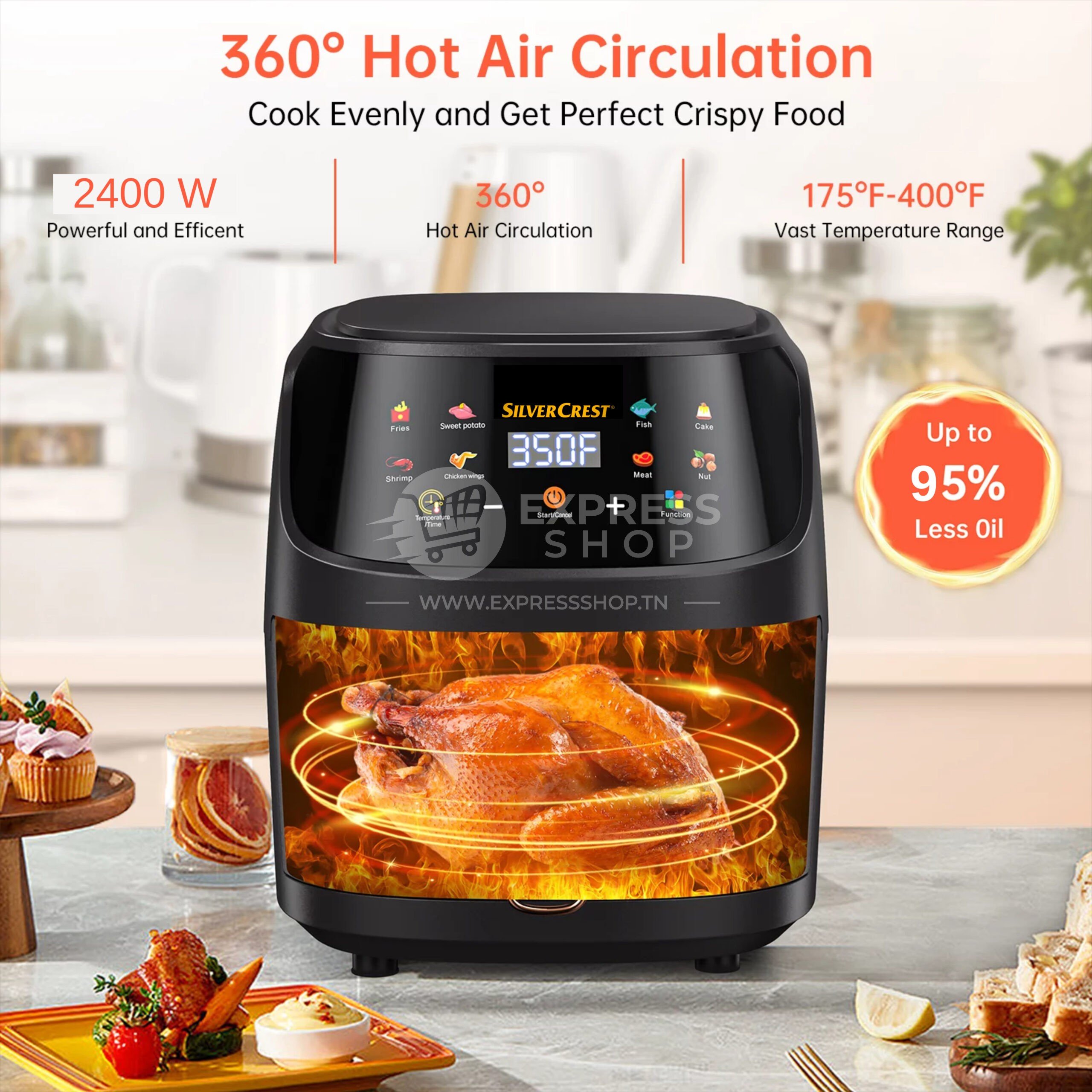 8en1 Air Fryer SILVERCREST Digitale intelligente, grande capacité 8L, 2400 W (German Quality)