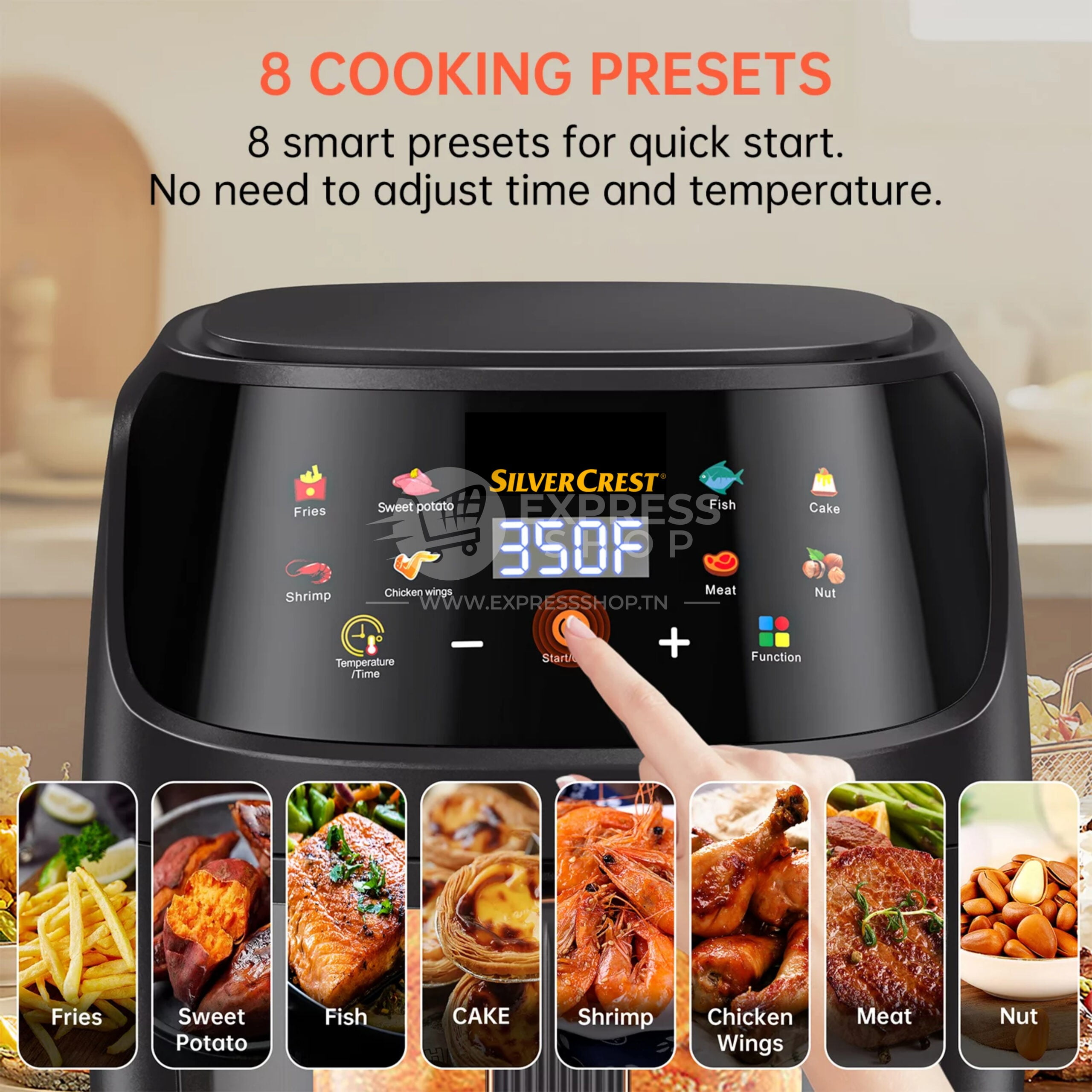 8en1 Air Fryer SILVERCREST Digitale intelligente, grande capacité 8L, 2400 W (German Quality)