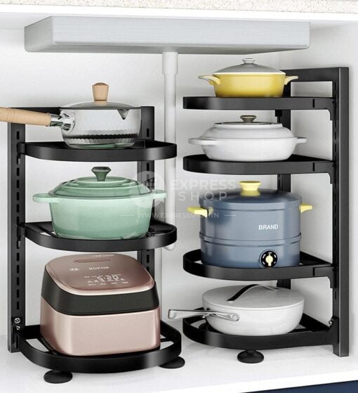 4en1 Étagère à pots en acier inoxydable multi-niveaux et réglable pour ustensiles de cuisine