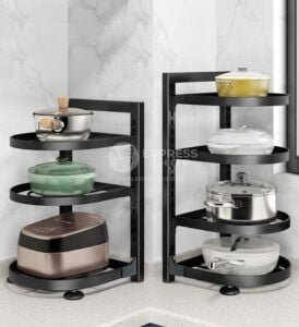 4en1 Étagère à pots en acier inoxydable multi-niveaux et réglable pour ustensiles de cuisine
