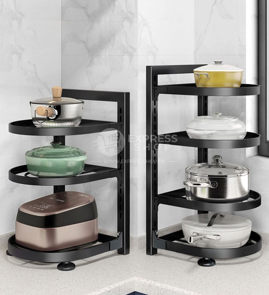 4en1 Étagère à pots en acier inoxydable multi-niveaux et réglable pour ustensiles de cuisine