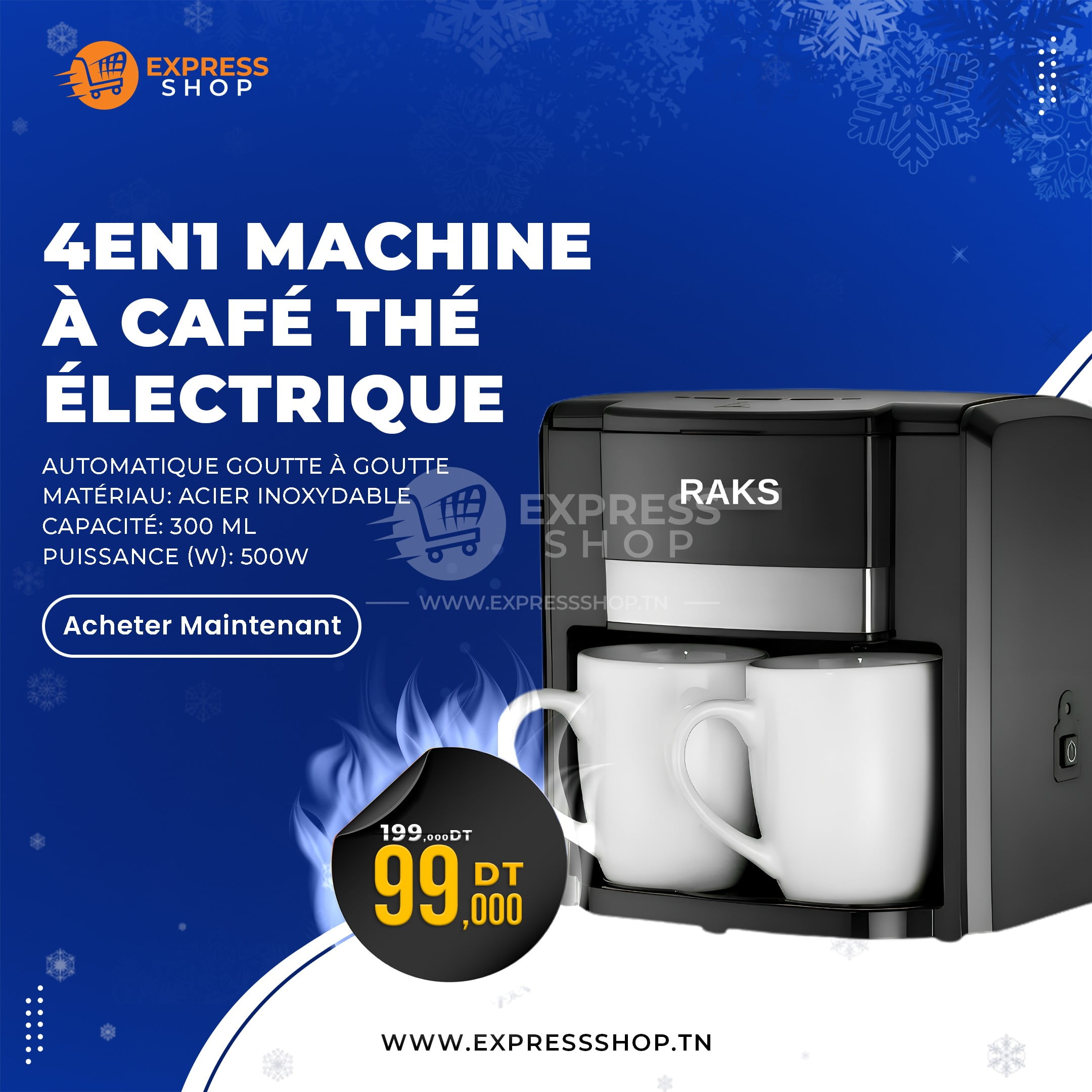 4en1 machine à café thé électrique automatique goutte à goutte avec 2 tasses en céramique