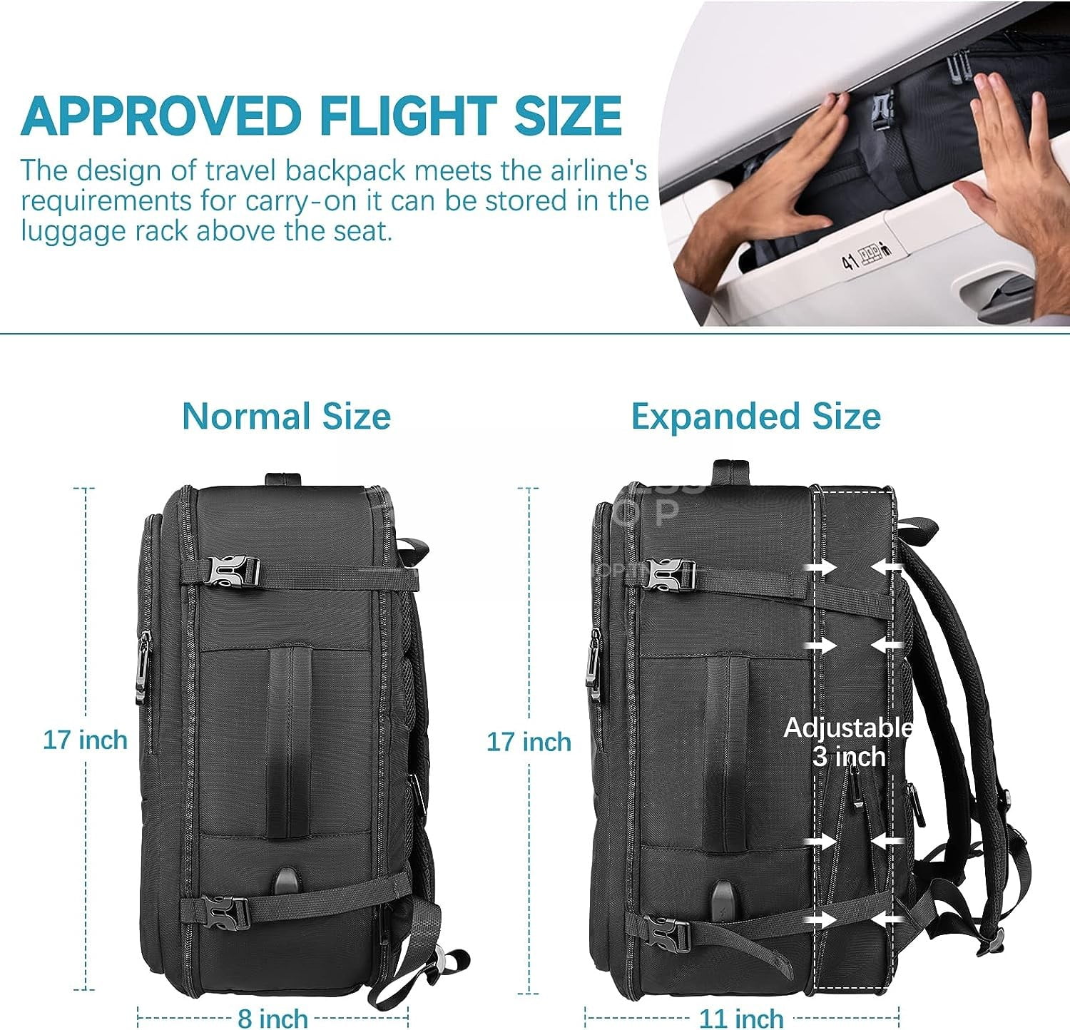 Venture - 4en1 Sac à dos d'affaires 45L extensible d'ordinateur étanches unisexe chargement USB 17 pouces