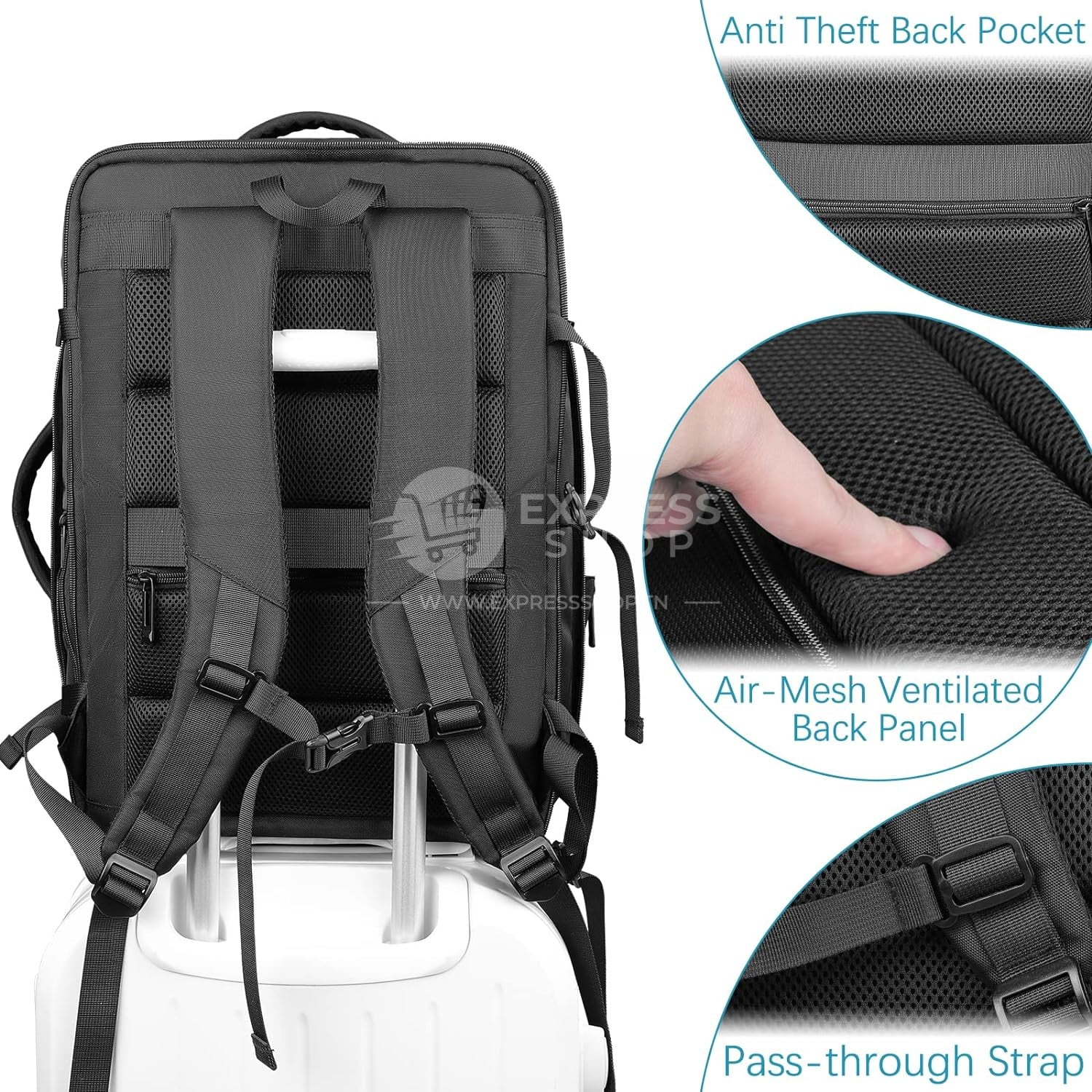 Venture - 4en1 Sac à dos d'affaires 45L extensible d'ordinateur étanches unisexe chargement USB 17 pouces